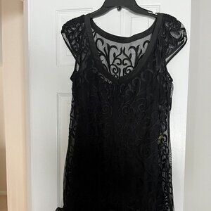Guess Short  Sleeve Cocktail Dress with Lace Overlay